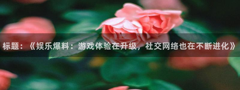 狗子285：标题：《娱乐爆料：游戏体验在升级，社交网络也在不断进化》